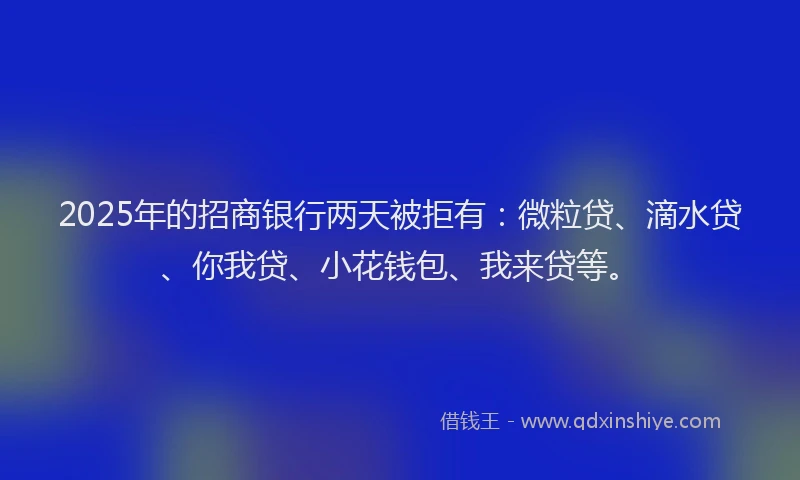 2025年的招商银行两天被拒有：微粒贷、滴水贷、你我贷、小花钱包、我来贷等。