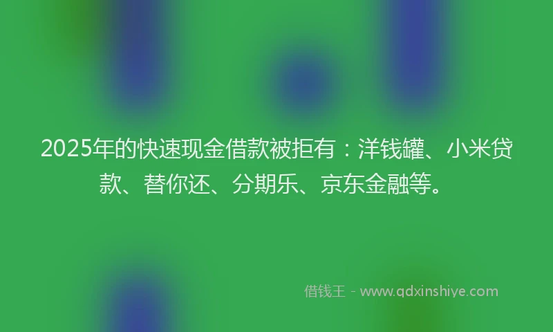 2025年的快速现金借款被拒有：洋钱罐、小米贷款、替你还、分期乐、京东金融等。