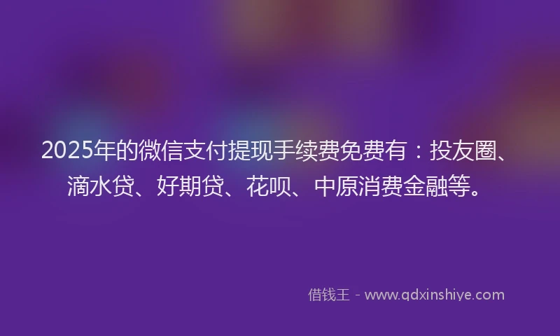 2025年的微信支付提现手续费免费有：投友圈、滴水贷、好期贷、花呗、中原消费金融等。