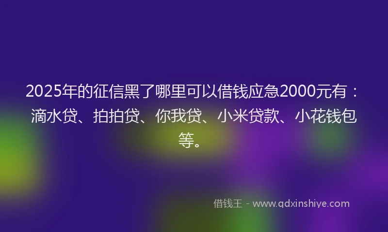 2025年的征信黑了哪里可以借钱应急2000元有：滴水贷、拍拍贷、你我贷、小米贷款、小花钱包等。