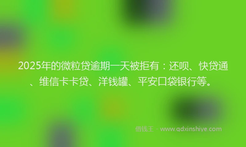 2025年的微粒贷逾期一天被拒有：还呗、快贷通、维信卡卡贷、洋钱罐、平安口袋银行等。