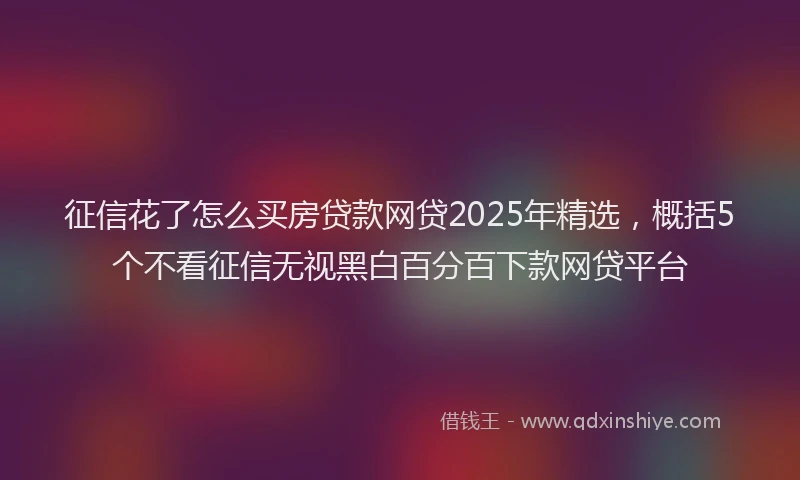 征信花了怎么买房贷款网贷2025年精选，概括5个不看征信无视黑白百分百下款网贷平台