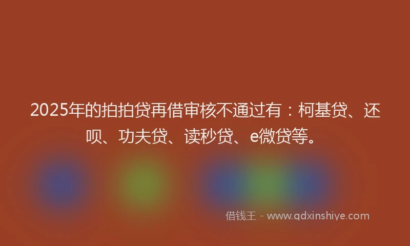 2025年的拍拍贷再借审核不通过有：柯基贷、还呗、功夫贷、读秒贷、e微贷等。