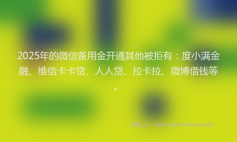 2025年的微信备用金开通其他被拒有：度小满金融、维信卡卡贷、人人贷、拉卡拉、微博借钱等。