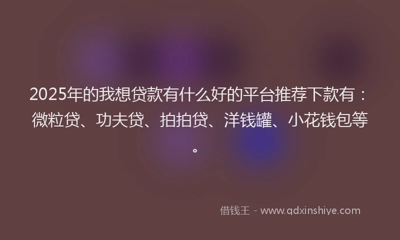 2025年的我想贷款有什么好的平台推荐下款有：微粒贷、功夫贷、拍拍贷、洋钱罐、小花钱包等。