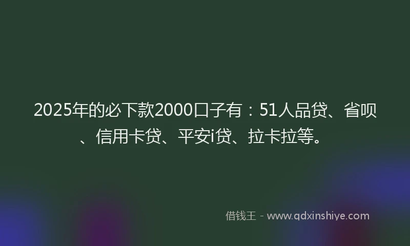 2025年的必下款2000口子有：51人品贷、省呗、信用卡贷、平安i贷、拉卡拉等。