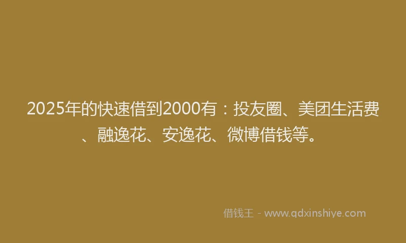 2025年的快速借到2000有：投友圈、美团生活费、融逸花、安逸花、微博借钱等。