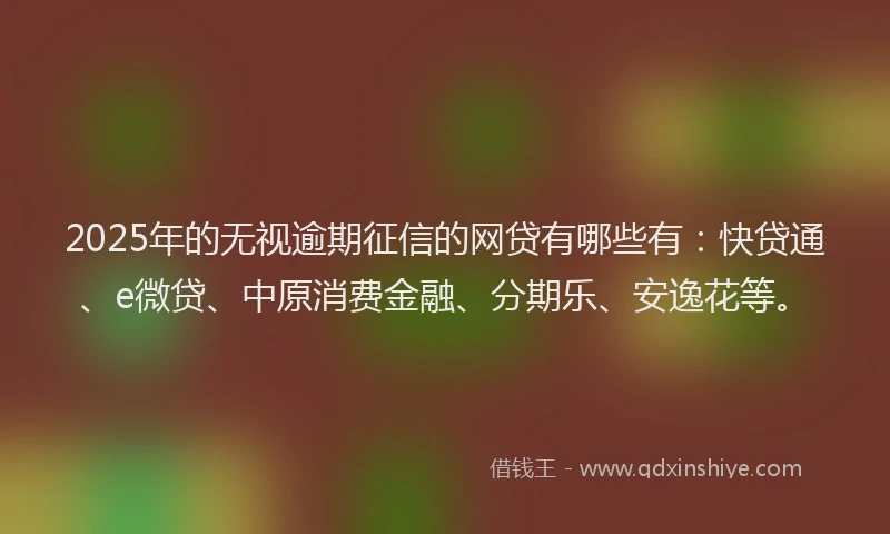 2025年的无视逾期征信的网贷有哪些有：快贷通、e微贷、中原消费金融、分期乐、安逸花等。