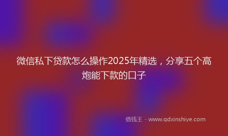 微信私下贷款怎么操作2025年精选，分享五个高炮能下款的口子