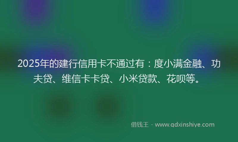 2025年的建行信用卡不通过有：度小满金融、功夫贷、维信卡卡贷、小米贷款、花呗等。