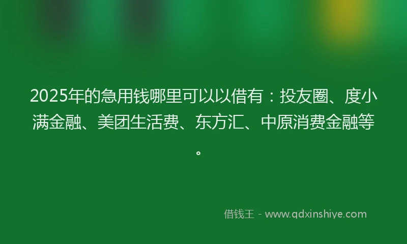 2025年的急用钱哪里可以以借有：投友圈、度小满金融、美团生活费、东方汇、中原消费金融等。