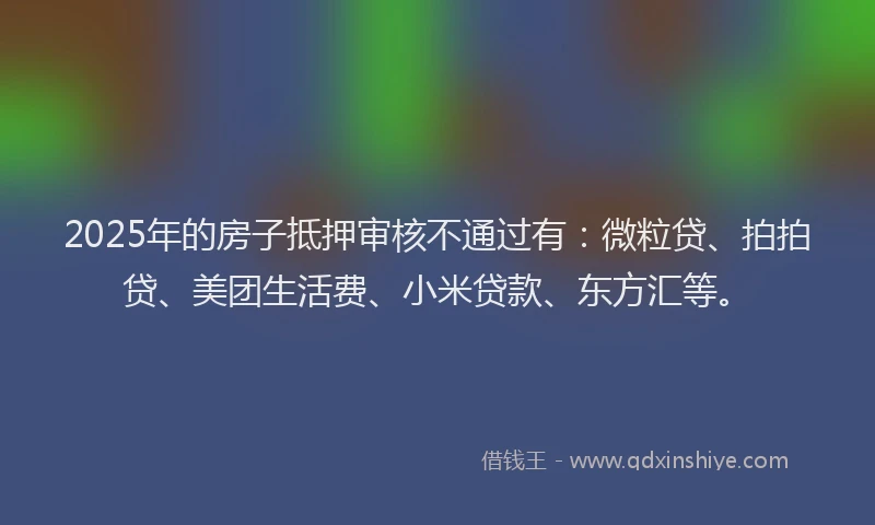 2025年的房子抵押审核不通过有：微粒贷、拍拍贷、美团生活费、小米贷款、东方汇等。
