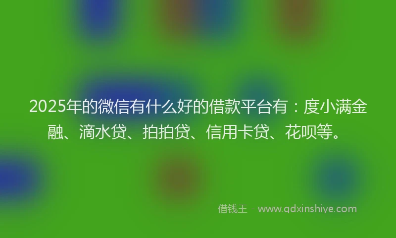 2025年的微信有什么好的借款平台有：度小满金融、滴水贷、拍拍贷、信用卡贷、花呗等。
