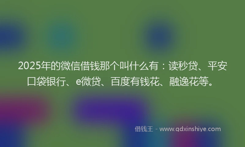 2025年的微信借钱那个叫什么有：读秒贷、平安口袋银行、e微贷、百度有钱花、融逸花等。
