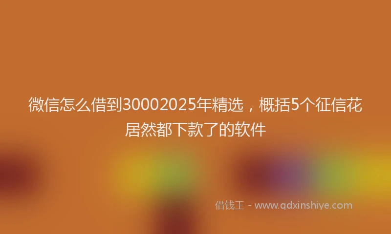 微信怎么借到30002025年精选，概括5个征信花居然都下款了的软件