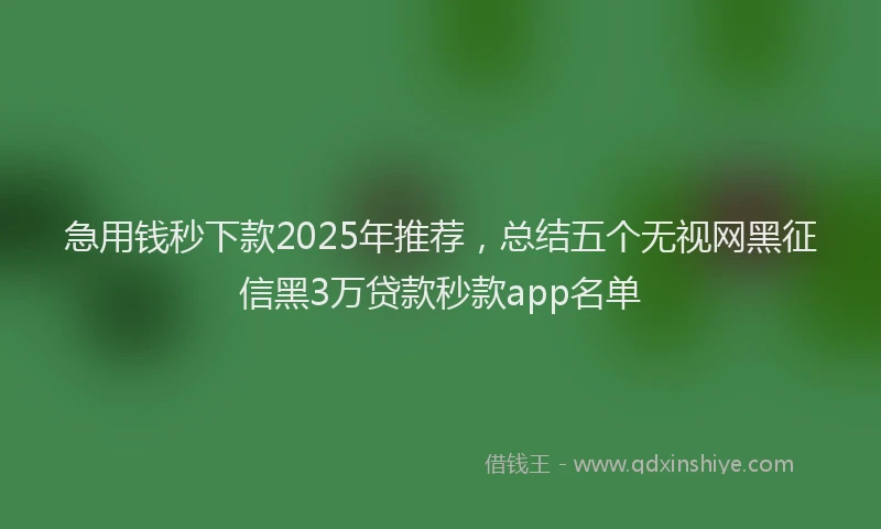 急用钱秒下款2025年推荐，总结五个无视网黑征信黑3万贷款秒款app名单