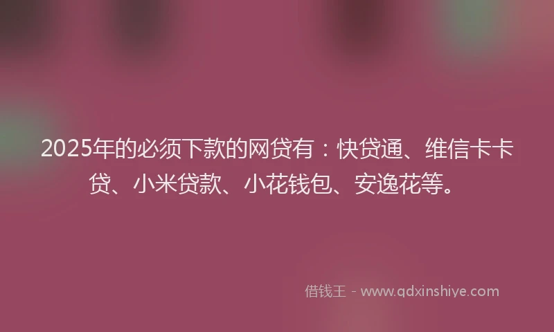 2025年的必须下款的网贷有：快贷通、维信卡卡贷、小米贷款、小花钱包、安逸花等。