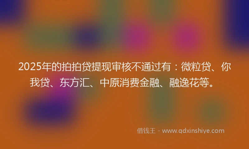 2025年的拍拍贷提现审核不通过有：微粒贷、你我贷、东方汇、中原消费金融、融逸花等。