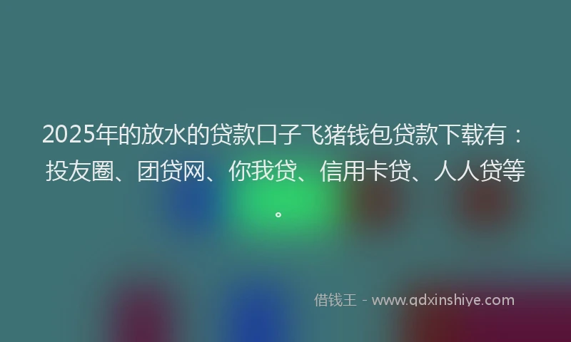 2025年的放水的贷款口子飞猪钱包贷款下载有：投友圈、团贷网、你我贷、信用卡贷、人人贷等。