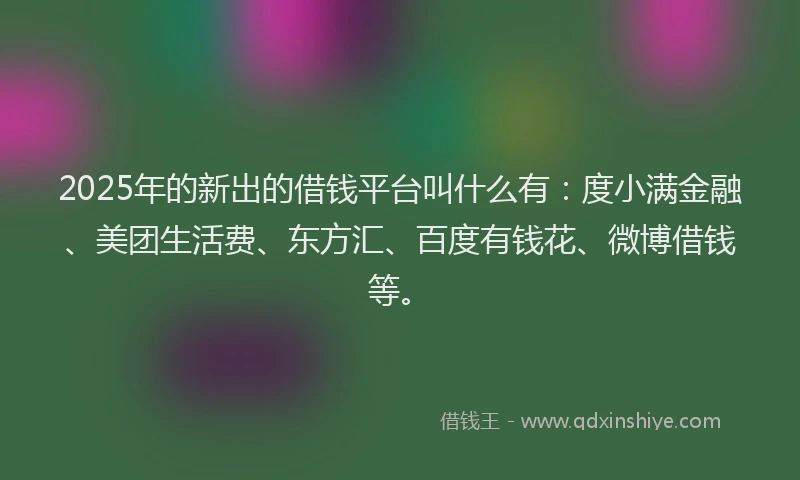 2025年的新出的借钱平台叫什么有：度小满金融、美团生活费、东方汇、百度有钱花、微博借钱等。