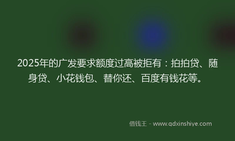 2025年的广发要求额度过高被拒有：拍拍贷、随身贷、小花钱包、替你还、百度有钱花等。