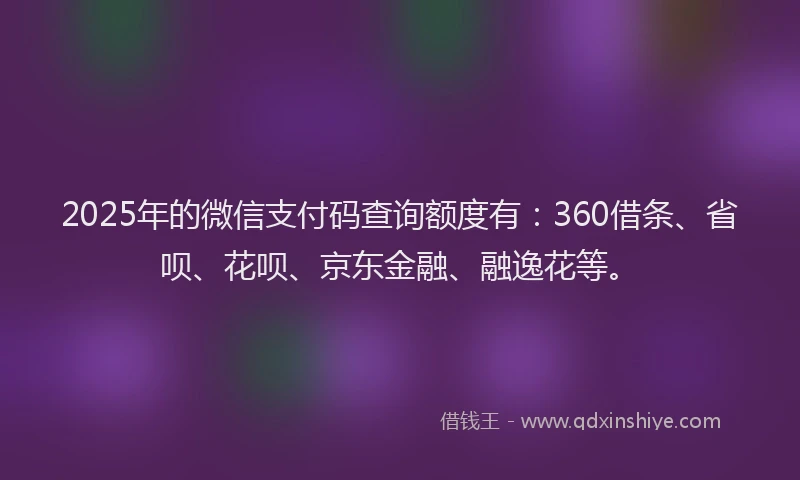 2025年的微信支付码查询额度有：360借条、省呗、花呗、京东金融、融逸花等。