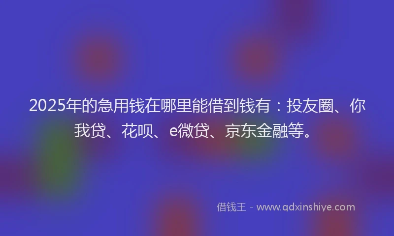 2025年的急用钱在哪里能借到钱有：投友圈、你我贷、花呗、e微贷、京东金融等。
