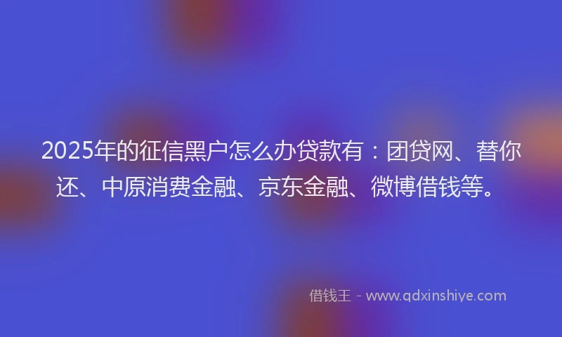 2025年的征信黑户怎么办贷款有：团贷网、替你还、中原消费金融、京东金融、微博借钱等。