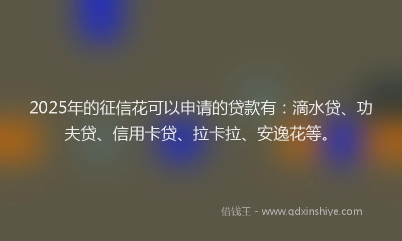 2025年的征信花可以申请的贷款有：滴水贷、功夫贷、信用卡贷、拉卡拉、安逸花等。