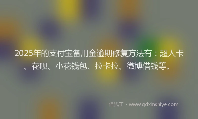 2025年的支付宝备用金逾期修复方法有：超人卡、花呗、小花钱包、拉卡拉、微博借钱等。