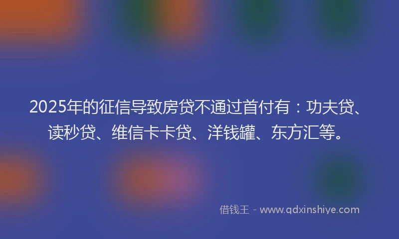 2025年的征信导致房贷不通过首付有：功夫贷、读秒贷、维信卡卡贷、洋钱罐、东方汇等。