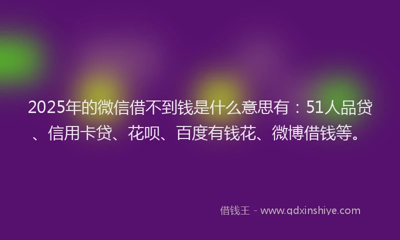 2025年的微信借不到钱是什么意思有:51人品贷、信用卡贷、花呗、百度有钱花、微博借钱等。