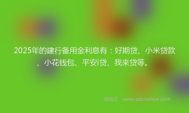 2025年的建行备用金利息有：好期贷、小米贷款、小花钱包、平安i贷、我来贷等。