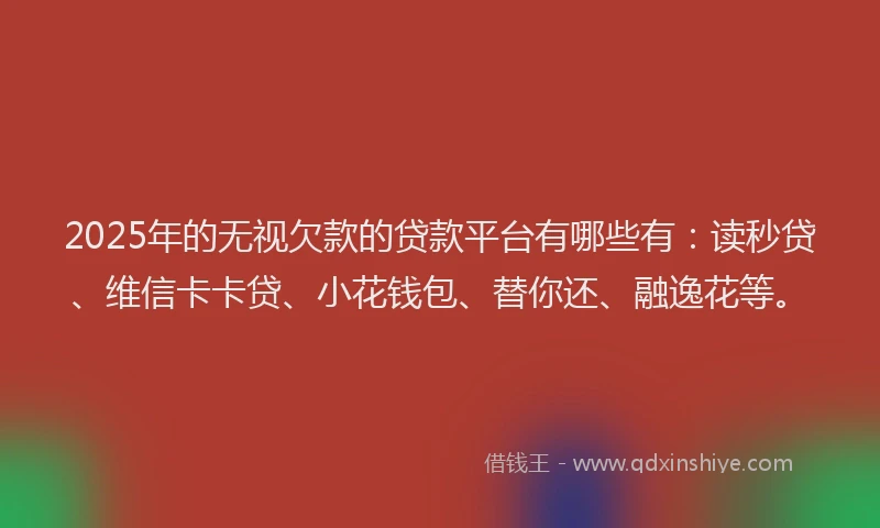 2025年的无视欠款的贷款平台有哪些有：读秒贷、维信卡卡贷、小花钱包、替你还、融逸花等。