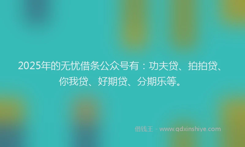 2025年的无忧借条公众号有：功夫贷、拍拍贷、你我贷、好期贷、分期乐等。