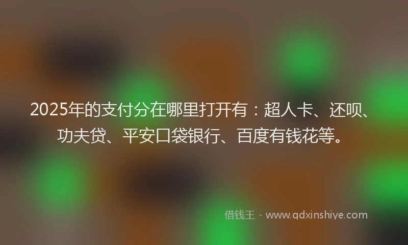 2025年的支付分在哪里打开有：超人卡、还呗、功夫贷、平安口袋银行、百度有钱花等。