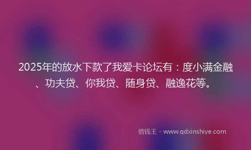 2025年的放水下款了我爱卡论坛有：度小满金融、功夫贷、你我贷、随身贷、融逸花等。