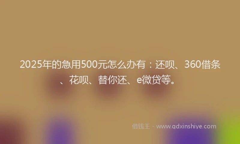 2025年的急用500元怎么办有：还呗、360借条、花呗、替你还、e微贷等。
