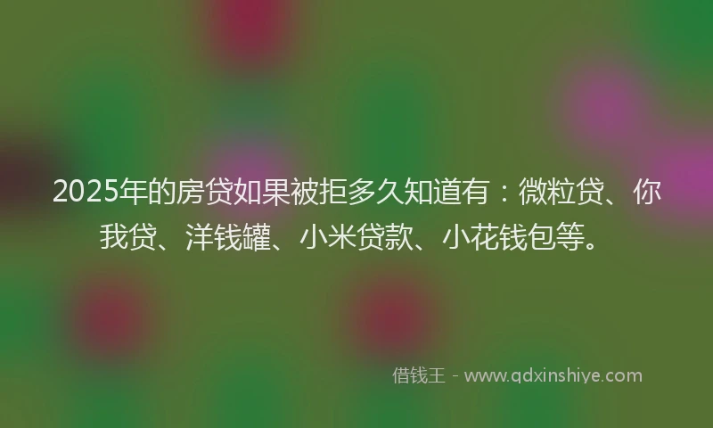 2025年的房贷如果被拒多久知道有：微粒贷、你我贷、洋钱罐、小米贷款、小花钱包等。