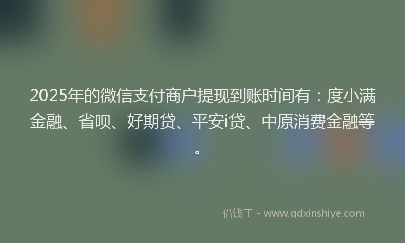 2025年的微信支付商户提现到账时间有：度小满金融、省呗、好期贷、平安i贷、中原消费金融等。