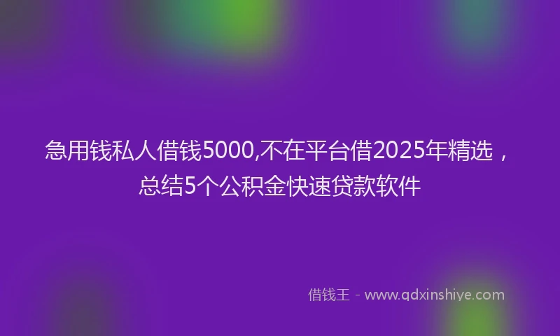 急用钱私人借钱5000,不在平台借2025年精选，总结5个公积金快速贷款软件