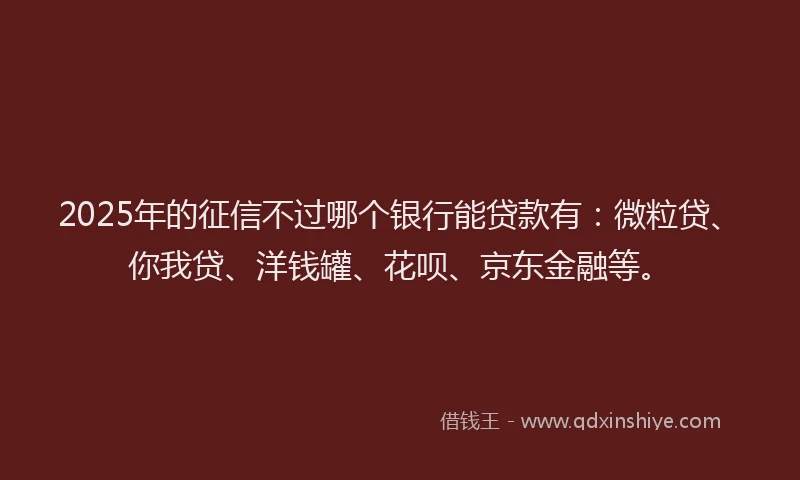 2025年的征信不过哪个银行能贷款有：微粒贷、你我贷、洋钱罐、花呗、京东金融等。