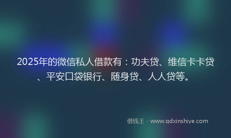 2025年的微信私人借款有：功夫贷、维信卡卡贷、平安口袋银行、随身贷、人人贷等。
