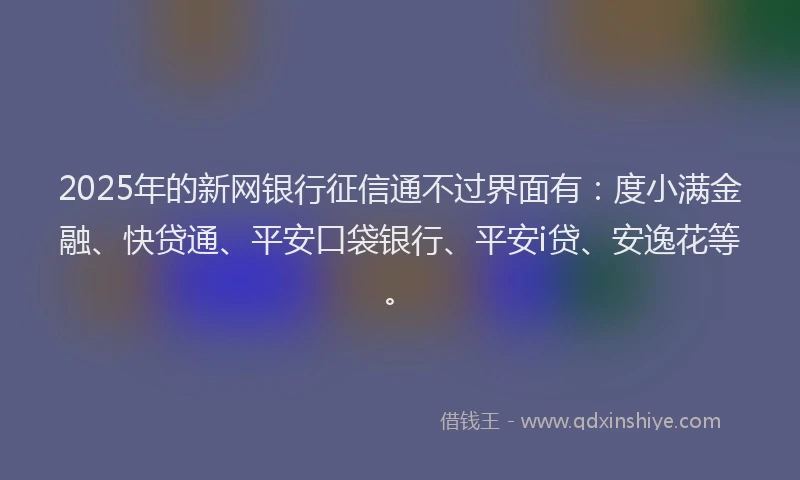 2025年的新网银行征信通不过界面有：度小满金融、快贷通、平安口袋银行、平安i贷、安逸花等。
