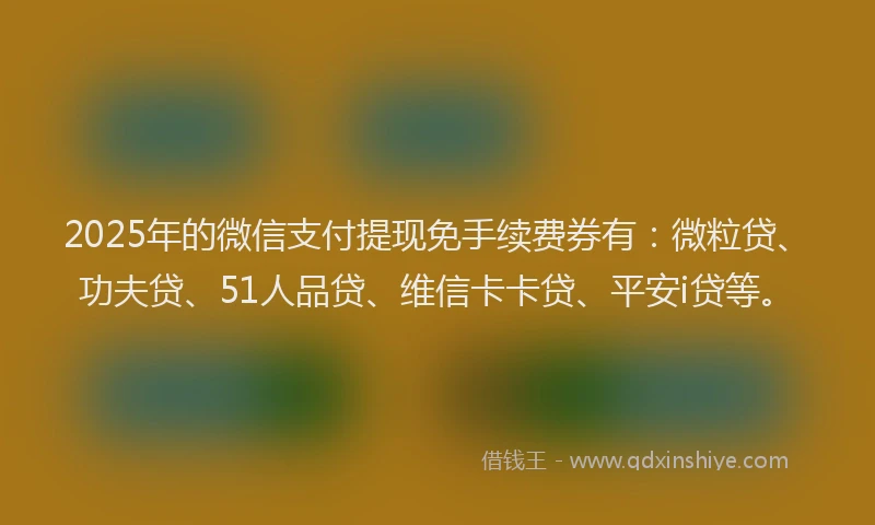 2025年的微信支付提现免手续费券有：微粒贷、功夫贷、51人品贷、维信卡卡贷、平安i贷等。