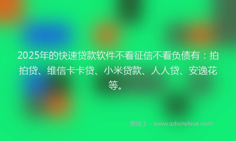 2025年的快速贷款软件不看征信不看负债有：拍拍贷、维信卡卡贷、小米贷款、人人贷、安逸花等。