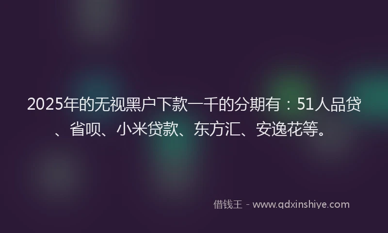2025年的无视黑户下款一千的分期有：51人品贷、省呗、小米贷款、东方汇、安逸花等。