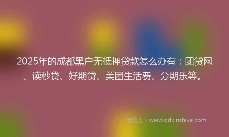 2025年的成都黑户无抵押贷款怎么办有：团贷网、读秒贷、好期贷、美团生活费、分期乐等。