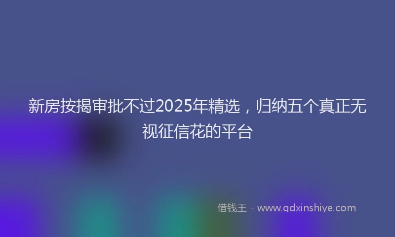 新房按揭审批不过2025年精选，归纳五个真正无视征信花的平台