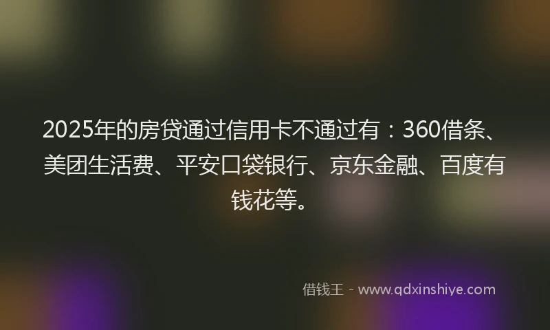 2025年的房贷通过信用卡不通过有：360借条、美团生活费、平安口袋银行、京东金融、百度有钱花等。
